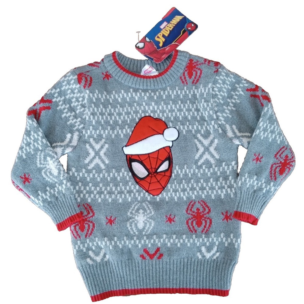 Marvel Spider-Man Toddler Holiday Sweater Size 2T Gray Red White NWT